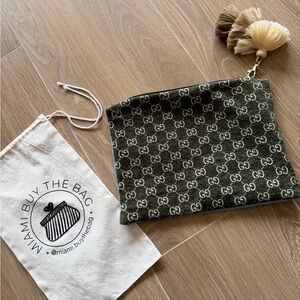 Gucci Olive Green GG Canvas Pouch with Tassel